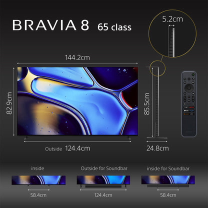 Sony | BRAVIA 8 65 Inch TV | XR-OLED | XR Processor | Exclusive features for PS5 gaming | 4K HDR Dolby Vision Smart TV (Google TV) | 2024 Model